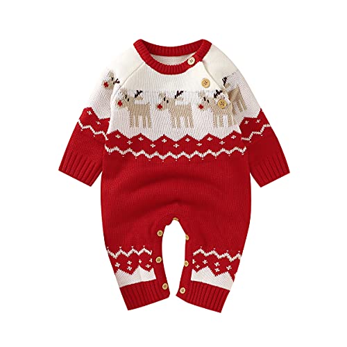 Verve Jelly Unisex Baby Mädchen Jungen Weihnachten Strampler Langarm One-Piece Body Rentier Print Outfit Winter Herbst Weihnachten Kleidung Rot 1 80 3-6 Monate von Verve Jelly