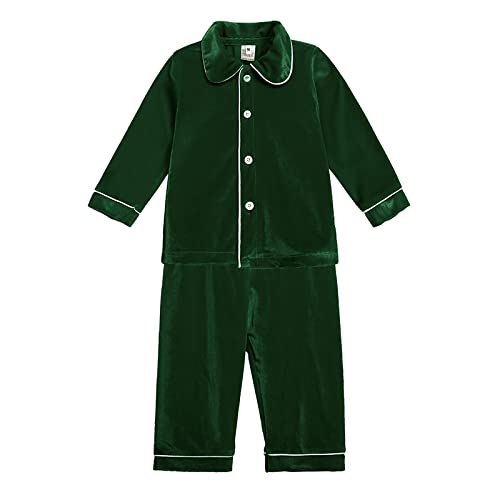 Verve Jelly 2-teiliges Weihnachts-Pyjama-Set für Babys Jungen und Mädchen langärmlig Button-Down-Hemd Oberteil + Hose mit elastischer Taille Weihnachtspyjama-Nachtwäsche-Outfit 110 Grün3 3–4 Jahre von Verve Jelly