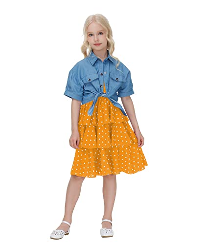 Verve Jelly 2Pcs Baby Mädchen Sommerkleidung Sets Mädchen Ärmellos Polka Dot Tutu Kleid und Denim Mantel Säuglingsprinzessin Sommerkleid von Verve Jelly