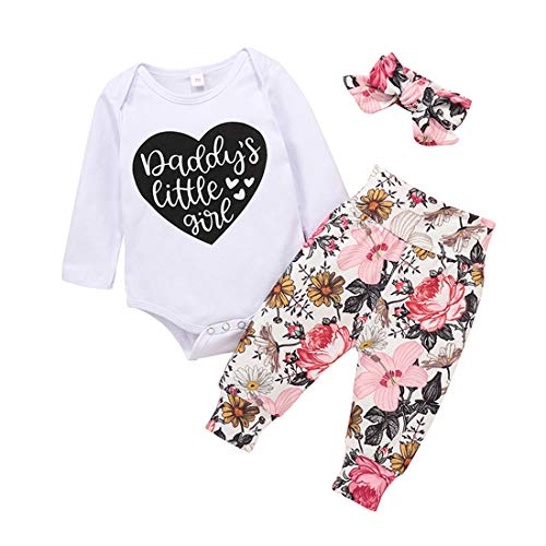 Verve Jelly 3Pcs Infant Baby Mädchen Outfits Langarm Daddy's Little Girl Print Strampler Onesies + Blumenhose + Stirnband von Verve Jelly