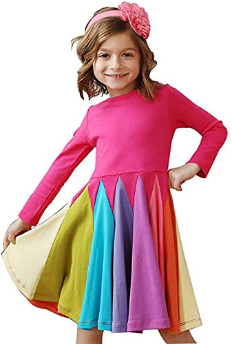 Verve Jelly 4-5 Jahre Kleinkind Mädchen Kleid Langarm Bunt Splice Eine Linie Twirly Skater Casual Princess Kleid von Verve Jelly