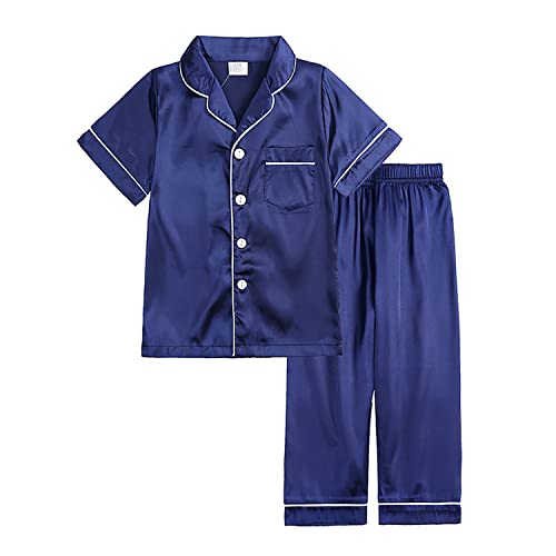 Verve Jelly 6–7 Jahre Jungen Unisex Baby Kleinkind Kurzarm-Oberteil Button-Down-Hemd und lange Hose 2-teiliges Pyjama-Set 130 Stil A Blau von Verve Jelly
