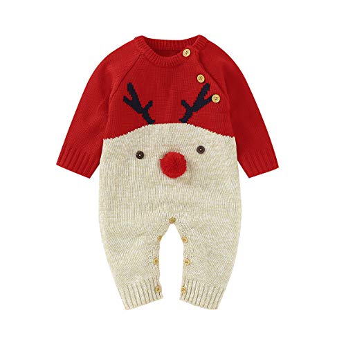 Verve Jelly Baby Jungen Gestrickter Strampler Langarm Weihnachts Rentier Overall Weihnachtspullover Outfit von Verve Jelly