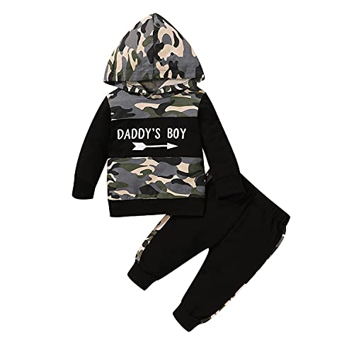 Verve Jelly Baby Jungen Kleidung Kleinkind Outfits Daddy's Boy Hoodie Sweatshirt Tops + Herbst Winter Hosen 2 Stück Outfits Set Schwarz 70 3-6 Monate von Verve Jelly