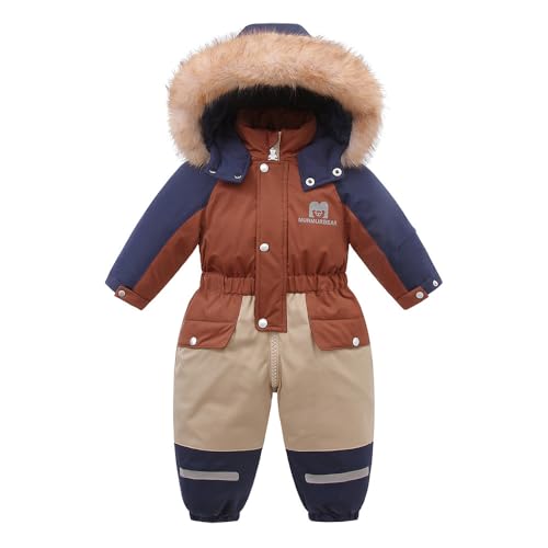 Verve Jelly Baby Jungen Mädchen Schneeanzug Winter Jumpsuit mit Kapuze Neugeborenes Warmer Mantel Oberbekleidung Pufferjacke Braun 100 3-4 Jahre von Verve Jelly