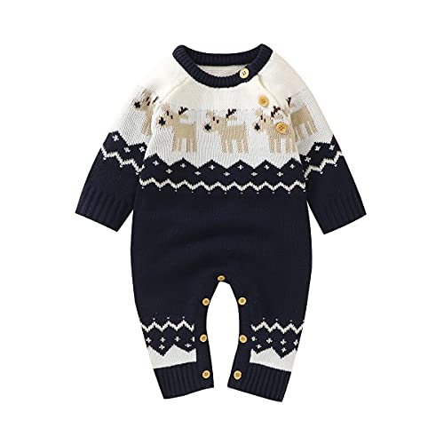 Verve Jelly Baby Jungen Mädchen Weihnachten Strampler Overall Langarm Weihnachten Pyjamas Strick Rentier Pullover Strampler Urlaub Festival Kleidung Outfits Blau 1 90 6-12 Monate von Verve Jelly