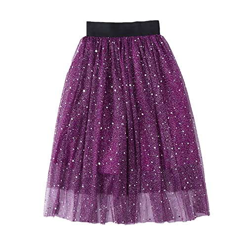 Baby Kleine Mädchen Mesh Tutu Rock Outfit, Sternenhimmel Pailletten Glitzer Tüll Maxirock A-Linie Partyrock Kleid 130 Sauce Purple 7–8 Jahre von Verve Jelly