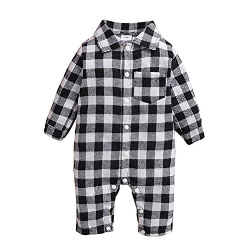 Verve Jelly Baby Kleinkind Baby Jungen Mädchen Rot Karierter Strampler Overall Langarm Body Einteiliges Outfit Herbst Winter Kleidung Schwarz 9-12 Monate von Verve Jelly