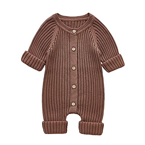 Verve Jelly Baby Kleinkind Jungen Mädchen Strampler Overall Langarm Gestrickte Kleidung Knopf Body Infant Strampler Onesies Einteilige Outfits Braun 100 12-18 Monate von Verve Jelly