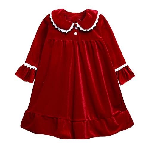 Verve Jelly Baby Little Girl Weihnachten Bademantel Set Mädchen Langarm Puppe-Kragen Button Down Pyjamas Fleece Nachtwäsche Outfit 100 Rot4 2-3 Jahre von Verve Jelly