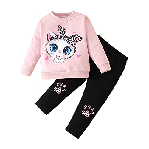 Verve Jelly Baby Mädchen Katze Sweatsuit Set Langarm Sweatshirt Top Hose 2 Stück Trainingsanzug Jogging Kleidung Herbst Winter Outfits Rosa 130 5-6 Jahre von Verve Jelly