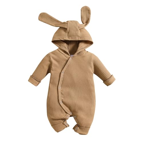 Verve Jelly Baby-Mädchen-Osterhasen-Strampler langärmelig gestrickter Body Hasen-Overall mein 1. Oster-Outfit süße Kleidung braun 3–6 Monate von Verve Jelly