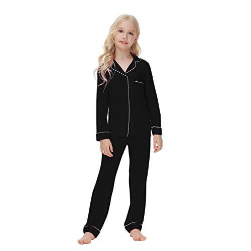 Verve Jelly Baby-Mädchen-Pyjama-Set mit Langen Ärmeln und Knöpfen eng anliegender Passform Pyjama-Set 2-teilig Herbst-Winter-Nachtwäsche Schwarz 150 11–12 Jahre von Verve Jelly