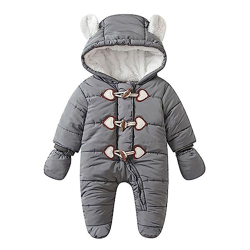 Verve Jelly Baby Mädchen Schneeanzug Reißverschluss Strampler Winter Säugling Kapuzenoverall Outfits Baumwolle Dick Gepolsterte Outfits Langarm Overall Outwear Grau 73 6-9 Monate von Verve Jelly