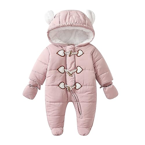 Verve Jelly Baby Mädchen Schneeanzug Reißverschluss Strampler Winter Säugling Kapuzenoverall Outfits Baumwolle Dick Gepolsterte Outfits Langarm Overall Outwear Rosa Lila 73 6-9 Monate von Verve Jelly