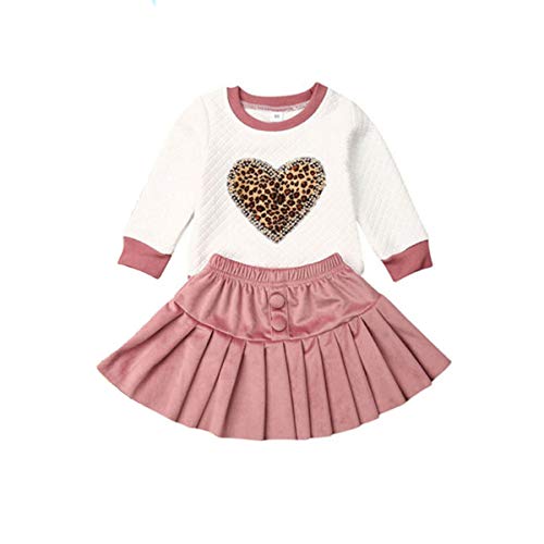 Verve Jelly Baby Mädchen Valentinstag Outfits Leopard Herz Ball Gerippt Strickpullover + Rosa Bleistiftröcke 2Pcs Winterkleid Set von Verve Jelly