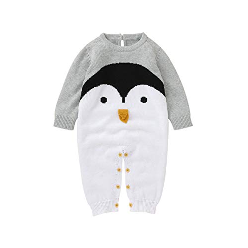 Verve Jelly Baby Strampler Kleinkind Jungen Mädchen Netter Overall Herbst Winter Strick Body Pinguin Print Langarm Warm Outfit für Neugeborenes Baby Grau 70 3-6 Monate von Verve Jelly