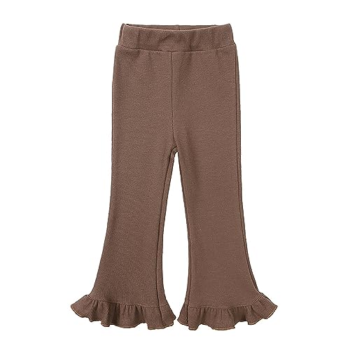 Verve Jelly Braun 140, 7–8 Jahre, Kinder, Kleinkinder, Baby, Mädchen, ausgestelltes Outfit, Rüschenhose mit Schlaghose, einfarbig, gerippte Leggings für kleine Mädchen von Verve Jelly