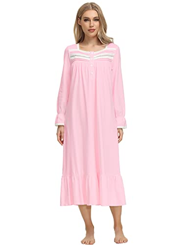 Verve Jelly Damen-Nachtwäsche Spitzen-Nachthemd viktorianisches Vintage-Nachthemd Loungewear-Pyjama Umstands-Stillkleid Rosa 2 M von Verve Jelly
