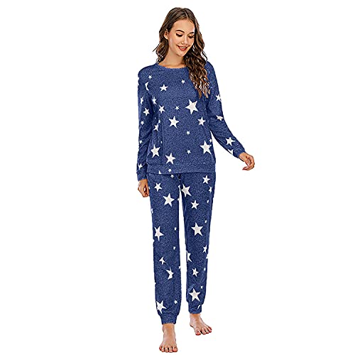 Verve Jelly Damen Pyjama Set Weiches Langarmhemd und Pyjamahose Loungewear Set Lounge Nachtwäsche Outfit Blau L von Verve Jelly