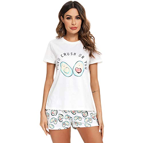 Verve Jelly Damen Rundhals Kurzarm Cartoon Print Oberteil und Shorts Avocado 2-teilige Nachtwäsche Pyjama Sets von Verve Jelly