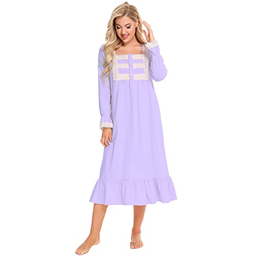 Verve Jelly Damen Vintage Nachthemd Nachtwäsche Prinzessin Nachthemd Loungewear Viktorianischer Hausmantel Pyjamas Stillnachthemd Stillen Schlafkleid Helllila XL von Verve Jelly