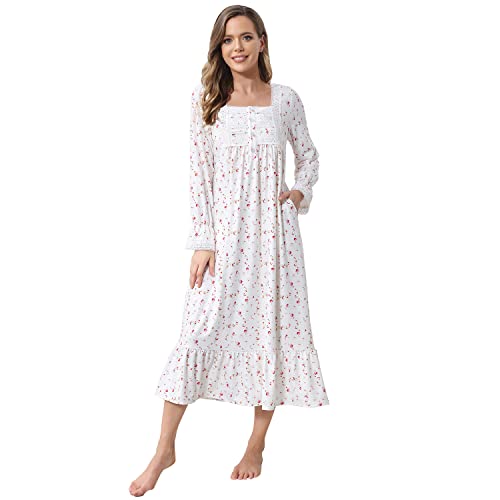 Verve Jelly Frauen Nachthemd Langarm Nachtwäsche Vintage viktorianische Spitze Nachthemd Loungewear Mutterschaftskleid Pflege Nachthemd floralrosa L von Verve Jelly