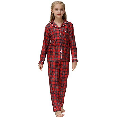 Verve Jelly Jungen-Weihnachtspyjama-Set Kinder-Pyjama-Set langärmlig Kariertes Pyjama-Set mit Button-Down-Oberteil und Hose niedliche Weihnachts-Nachtwäsche rot kariert 150 11–12 Jahre von Verve Jelly