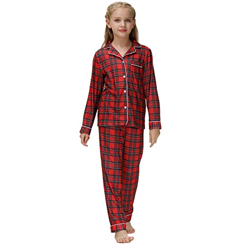Verve Jelly Jungen-Weihnachtspyjama-Set Kinder-Pyjama-Set langärmlig kariertes Pyjama-Set mit Button-Down-Oberteil und Hose niedliche Weihnachts-Nachtwäsche rot kariert 150 11–12 Jahre von Verve Jelly