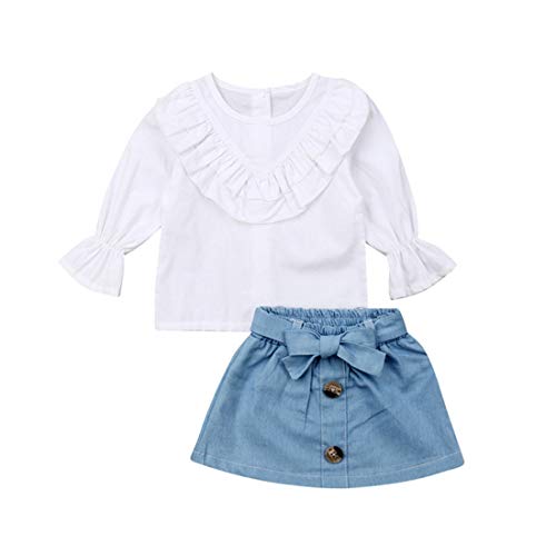 Verve Jelly Kinder Baby Mädchen Frühling Sommer Outfit Langarm Rüschen Bluse Top Jeansrock Kleinkind 2Pcs Mode Kleidung Set von Verve Jelly