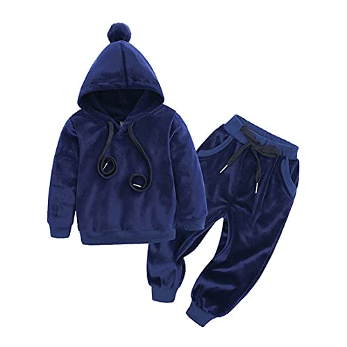 Verve Jelly Kinder Baby Mädchen Jungen Samt Kapuzen Trainingsanzug Sweatshirt Tops mit Jogginghose Activewear Frühling Herbst Kleidung Set Blau1 90 12-18 Monate von Verve Jelly