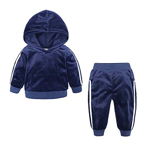 Verve Jelly Kinder Baby Mädchen Jungen Winterkleidung Samt Langarm Hoodie Tops Pullover Sweatshirt + Hosen Casual Outfits Kleidung Blau 100 18-24 Monate von Verve Jelly