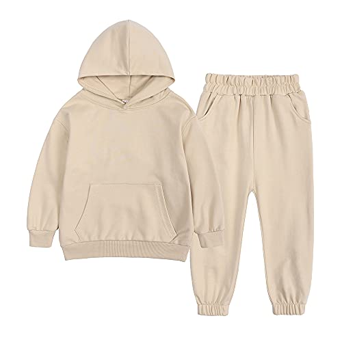 Verve Jelly Kinder Jungen Mädchen Einfarbig Outfit Set Langarm Taschenoberteile Hoodie Sweatshirt Lange Hosen 2 Stück Baby Trainingsanzüge Kleidung Beige 160 12-13 Jahre von Verve Jelly