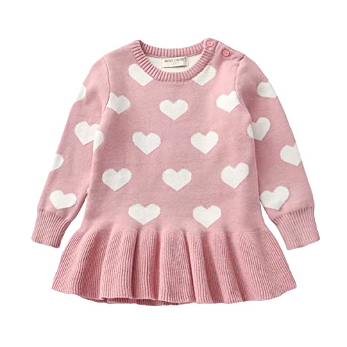 Kinder Kleine Mädchen Langarm Kleider Rippstrick Pullover Kleid Herzdruck Rüschen A-Linie Kleid Tutu Rock Herbst Winter Kleidung Set Rosa 100 3-4 Jahre von Verve Jelly