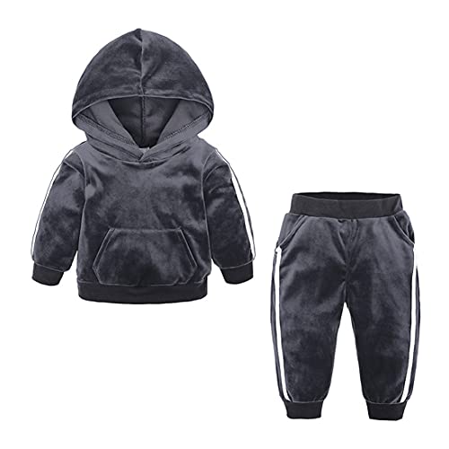 Verve Jelly Kinder Kleinkind Baby Jungen Mädchen Herbst Winter Kleidung 2 Stück Samt Kapuzen Sweatsuit Trainingsanzug Top und Jogginghose Outfits Set Grau 110 2-3 Jahre von Verve Jelly