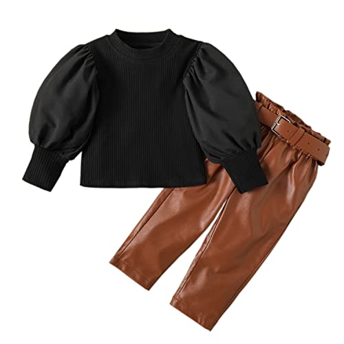 Verve Jelly Kinder Kleinkind Baby Mädchen Herbst Winter Outfit Langarm Strickhemd Pullover Top Lederhose 2 STÜCKE Kleidung Set Schwarz 120 4-5 Jahre von Verve Jelly