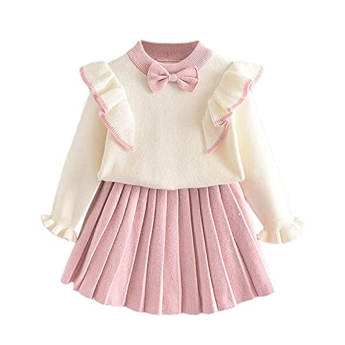 Verve Jelly Kinder Kleinkind Baby Mädchen Herbst Winter Outfits Langarm Pullover Strickpullover Tops mit Mini Faltenrock 2 Stück Kleidung Set Rosa 120 4-5 Jahre von Verve Jelly