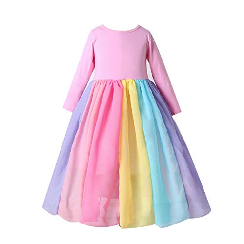 Verve Jelly Kinder Mädchen Party Outfits Baby Mädchen Regenbogen Spleiß Tüll Prinzessin Kleider Geburtstag Brautkleid A-Rosa 130 5-6 Jahre von Verve Jelly