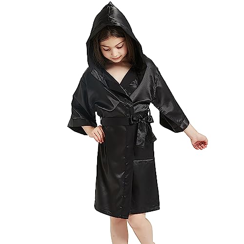 Verve Jelly Kinder Mädchen Satin Robe für Geburtstag Spa Einfarbig Brautparty Blumenmädchen Hochzeit Roben Kimono Schwarz 160 13–14 Jahre von Verve Jelly