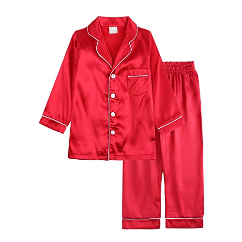 Verve Jelly Kinder Mädchen Schlafanzug Set 2 Teilig Teens Nachtwäsche Langarm Button-Down Hemd Hose Nachtwäsche Süßes Nachthemd Rot 120 4-5 Jahre von Verve Jelly