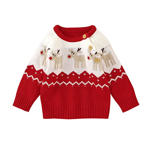 Verve Jelly Kinder Säuglingsbaby Mädchen Kleidung Gestrickte Langarmshirts Rentier Gedruckt Pullover Sweatshirt Weihnachten Pullover Herbst Winter Outfit Rot 4 90 6-12 Monate von Verve Jelly