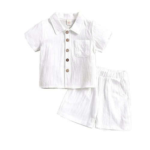 Verve Jelly Kleine Baby Boy Einfarbig Button-Down T-Shirt Tops und Shorts Hosen Outfit Casual 2pcs Sommer-Set 100 Weiß 18-24 Monate von Verve Jelly