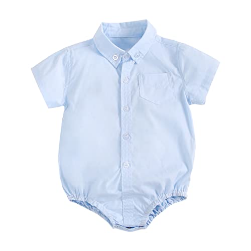 Verve Jelly Kleines Kleinkind Jungen Einfarbig Kurzarm Button-Up Bodysuit Formelles Kleid Hemd Baby Gentleman Strampler Hochzeitsfeier Outfits Blau 12-18 Monate von Verve Jelly