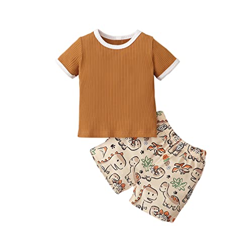 Verve Jelly Kleinkind Baby Jungen Kurzarm Geripptes T-Shirt Elastische Shorts 2 Stück Baby Mädchen Jungen Sommer Dinosaurier Outfits 80 Braun 9-12 Monate von Verve Jelly