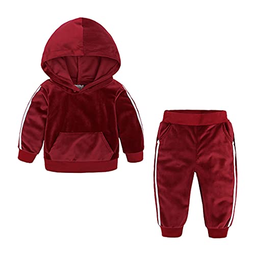 Verve Jelly Kleinkind Baby Jungen Mädchen 2 Stück Outfits Samt Hoodie Sweatshirt Tops + Jogginghose Sets Sweatsuits Trainingsanzüge Herbst Winter Kleidung Rot 120 3-4 Jahre von Verve Jelly