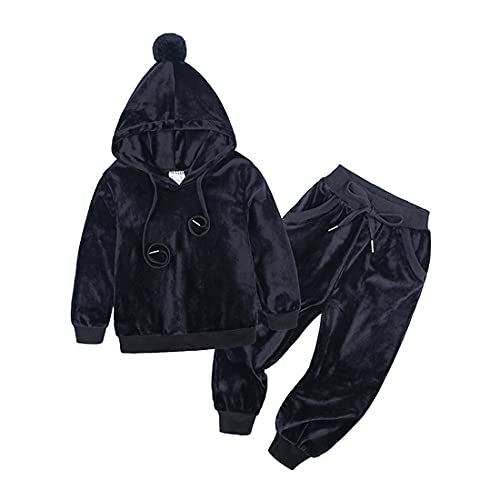 Verve Jelly Kleinkind Baby Jungen Mädchen Kleidung Samt Hoodie Sweatshirt Kordelzug Hosen 2 Stück Trainingsanzug Set Herbst Winter Outfits Schwarz 90 12-18 Monate von Verve Jelly