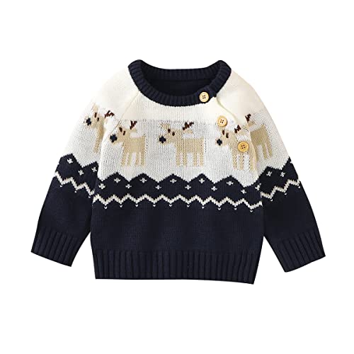 Verve Jelly Kleinkind Baby Jungen Mädchen Pullover Rentier Print Pullover Strick Langarm Pullover Tops Winter Warm Outwear Chrismas Kleidung Outfit Blau 3 90 6-12 Monate von Verve Jelly