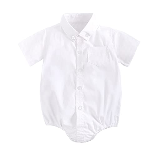 Verve Jelly Kleinkind Baby Jungen Shirt Bodysuit Kleidung Set Einfarbig Gentleman Einteiliger Overall Kurzarm Strampler Hosen Sommer Outfit Weiß 6-12 Monate von Verve Jelly