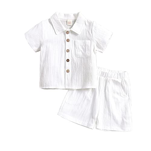 Verve Jelly Kleinkind Baby Jungen Sommer Kurzarm Solid Shirt Tops + Casual Solid Shorts 2 Stück Outfits 120 Weiß 3-4 Jahre von Verve Jelly