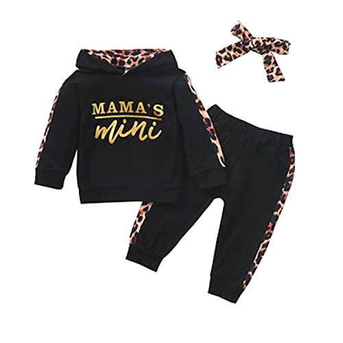 Verve Jelly Kleinkind Baby Jungen Sweatshirt Hosen Kleidung Brief Langarm Hoodie Patchwork Leopard Hosen Outfits Winter Trainingsanzug Set Schwarz 100 18-24 Monate von Verve Jelly